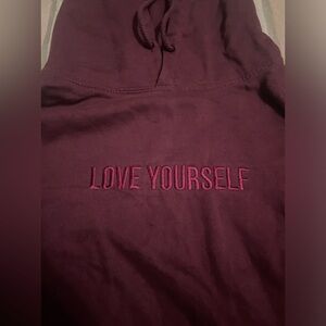Yours Truly Love Yourself Burgendy Unisex Hoodie Size Medium